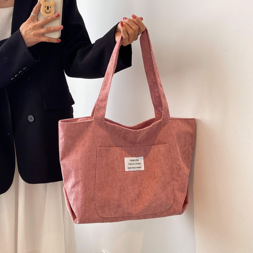 Túi tote ,túi xách vải Nhung tăm đeo chéo đựng đồ cỡ lớn đi học đi chơi phong cách Hàn Quốc
