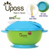 Bát ăn dặm không BPA có đế hút chân không chống đổ có nắp và thìa Upass UP5025YX(Xanh lá nhạt)