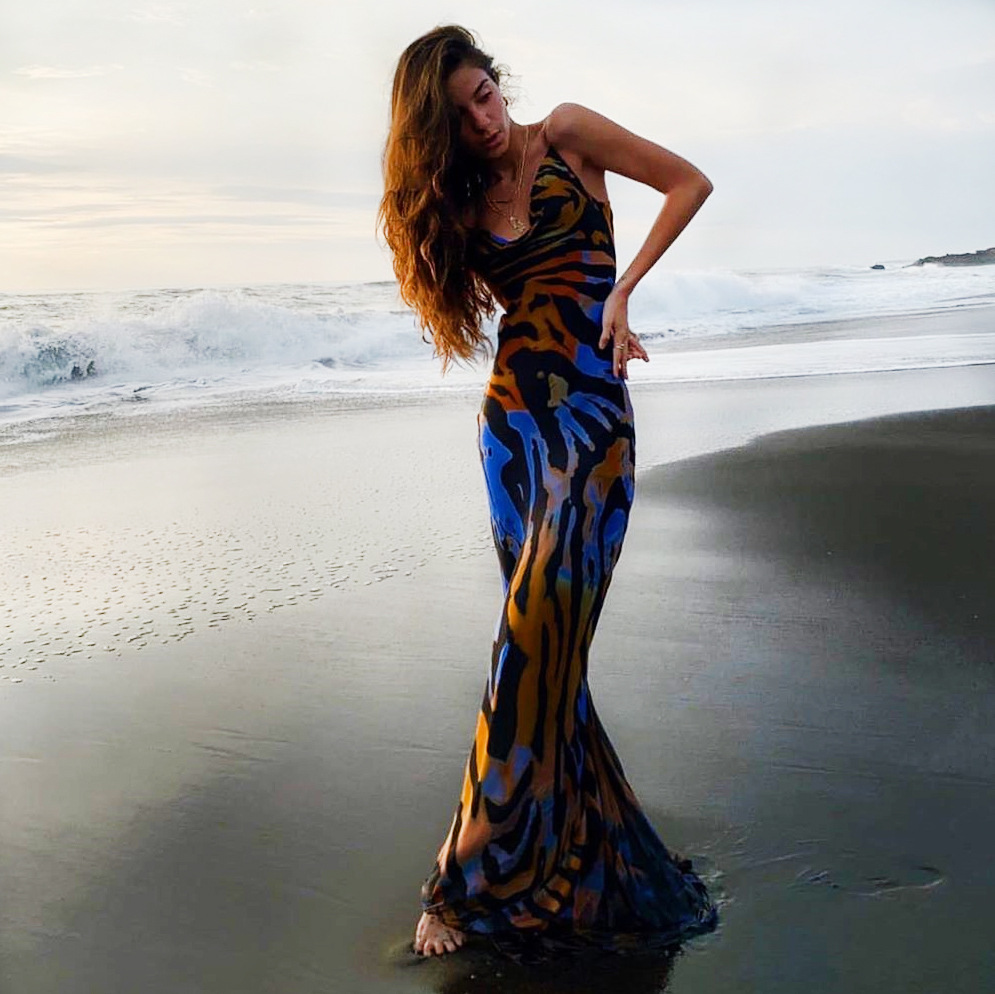 DUNEA Đầm dài 2 dây in họa tiết đáng yêu cho nữ