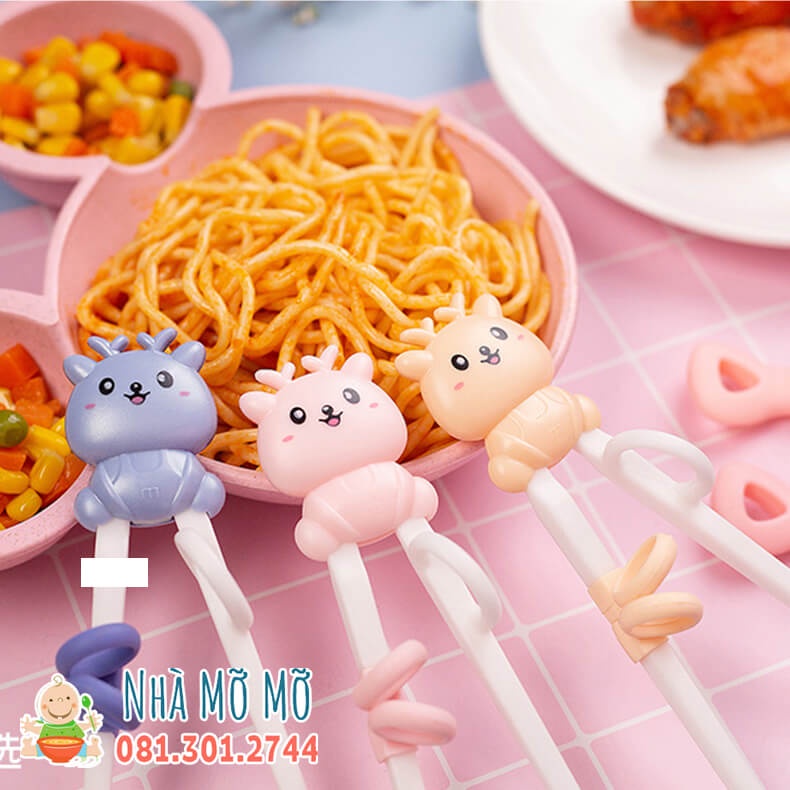 Đũa tập gắp xỏ ngón cho bé tập ăn dặm hình mèo gấu đáng yêu - Nhà Mỡ