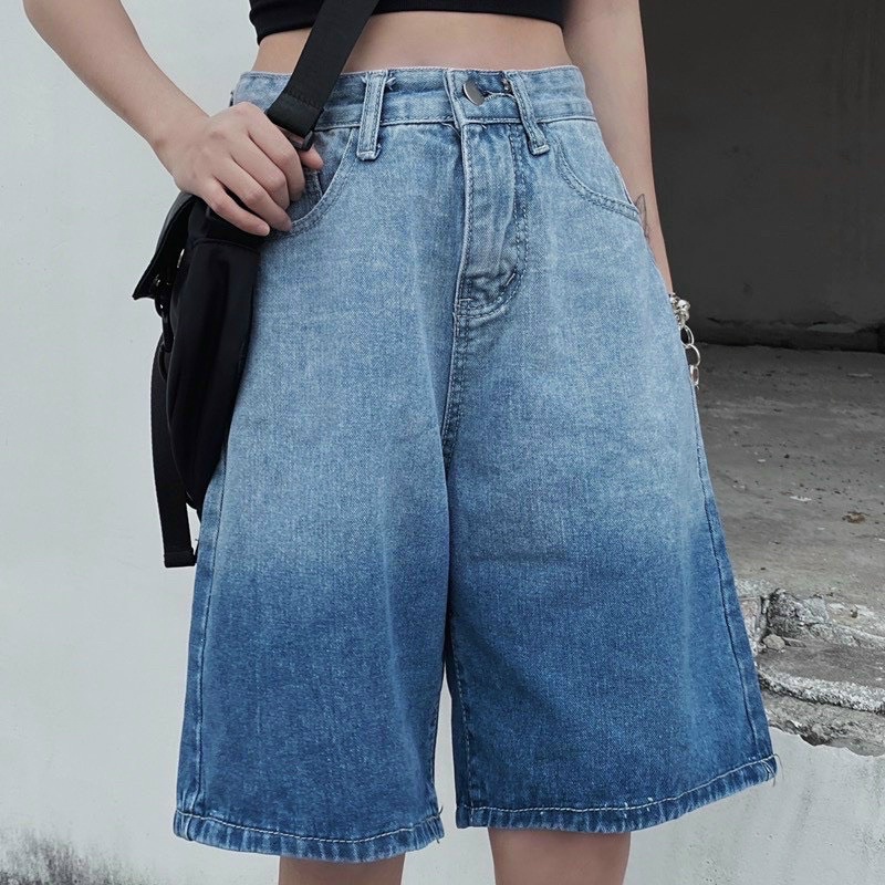 quần short bò loang màu ống rộng