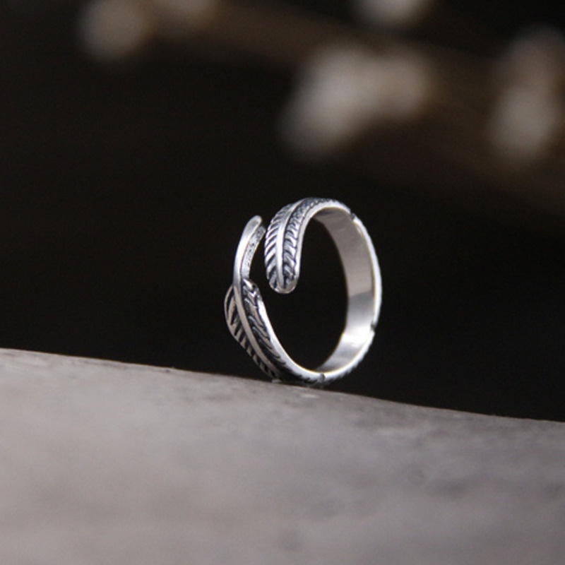 Nhẫn Bạc Đính Lông Vũ Độc Đáo Cá Tính 191194Nhẫn Thiết Kế Đơn Giản Phong Cách Harajuku Cá Tính