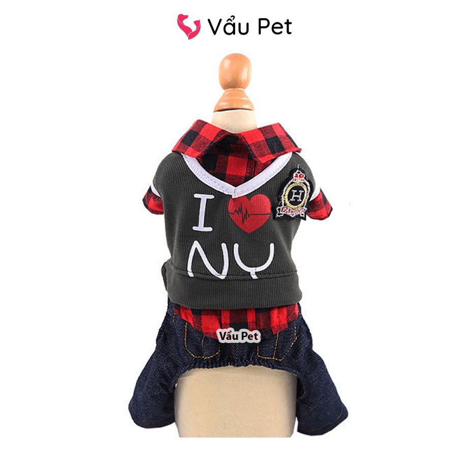 Áo cho chó mèo Bộ I Love NY phong cách Hàn Quốc - Quần áo cho chó poodle, con, lớn, mèo, thú cưng Vẩu Pet Shop