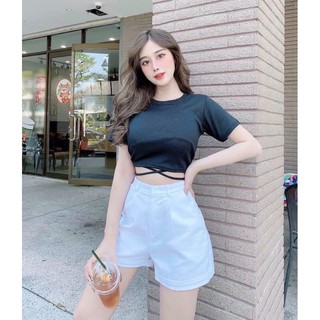 Áo Thun TAY NGẮN CROPTOP cột EO mặc ở nhà, mặc đi chơi hoặc khi vận động thể thao - Mitshop2222