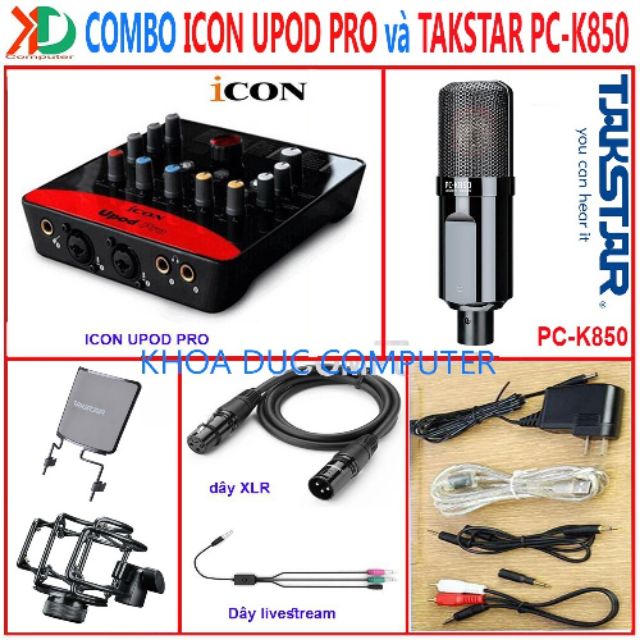 [Mã ELHACE giảm 4% đơn 300K] COMBO THU ÂM HÁT LIVESTREAM MIC TAKSTAR PC K850, SOUND CARD ICON UPOD