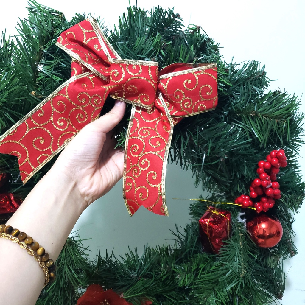 Vòng nguyệt quế giáng sinh treo cửa trang trí noel 2 chiều 51cm hàng Việt Nam chất lượng cao