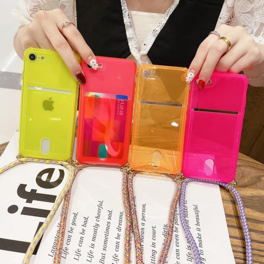Ốp điện thoại mềm có dây đeo màu trong suốt dạ quang có ngăn đựng thẻ cho iPhone | WebRaoVat - webraovat.net.vn