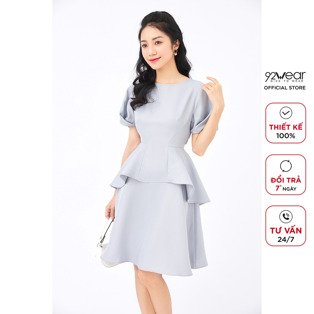 Đầm xòe 2 tầng 92WEAR váy công sở thanh lịch, tôn dáng phái đẹp DEW1088