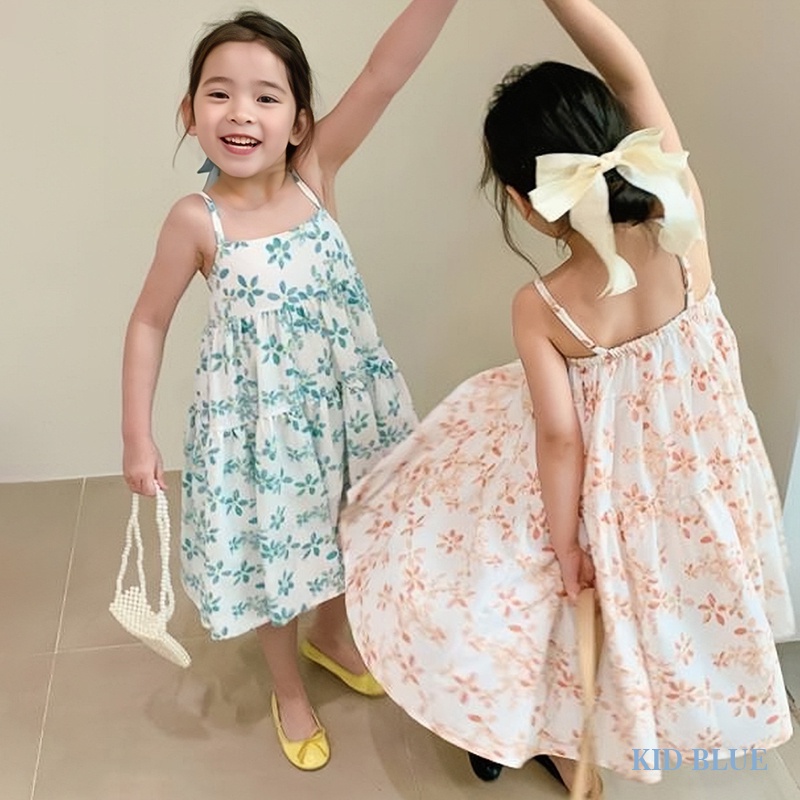 Đầm Hai Dây In Hoa Phong Cách Hàn Quốc Thời Trang Đi Biển Mùa Hè Cho Bé Gái