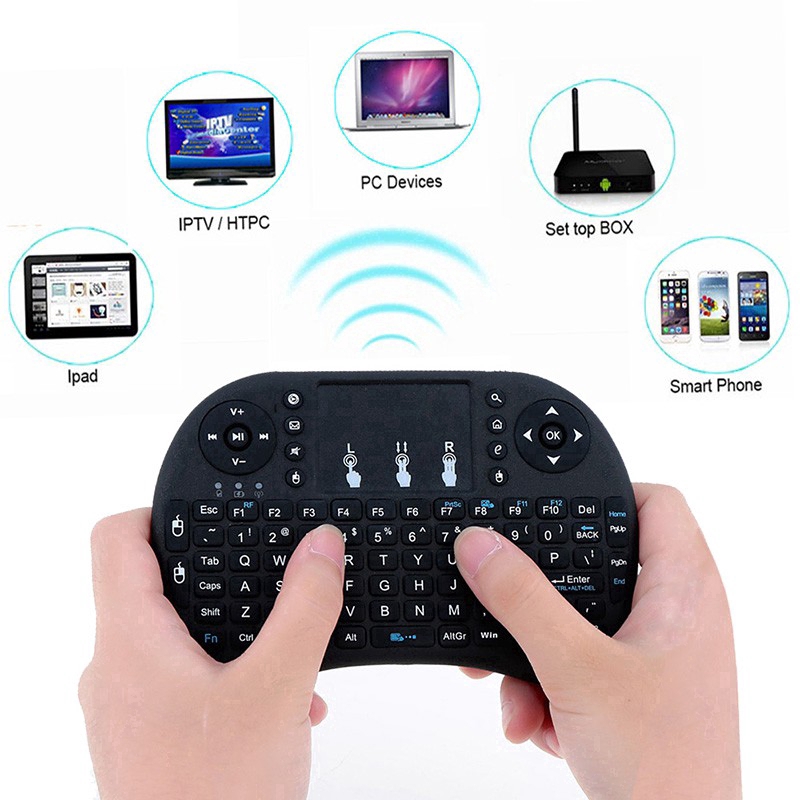Bàn phím Air Mouse Wechip i8 phiên bản tiếng Anh/Nga kết nối không dây 2.4GHz cầm tay có bàn di chuột