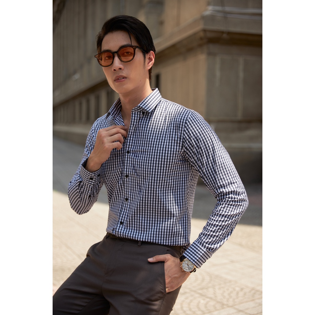 Áo Sơ Mi Americus Gosani Hoạ Tiết Caro Màu Đen Và Xanh