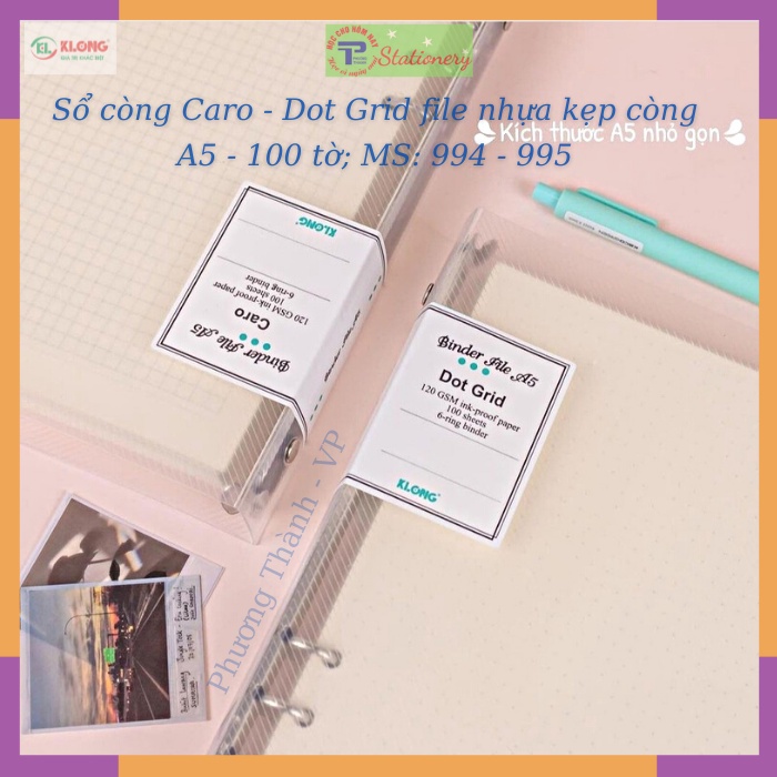 Sổ Klong ruột chấm file nhựa kẹp còng Dot Grid  A5 - 100 tờ; MS: 995