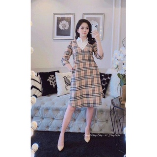đầm kẻ bbr phối cổ sơmi lụa