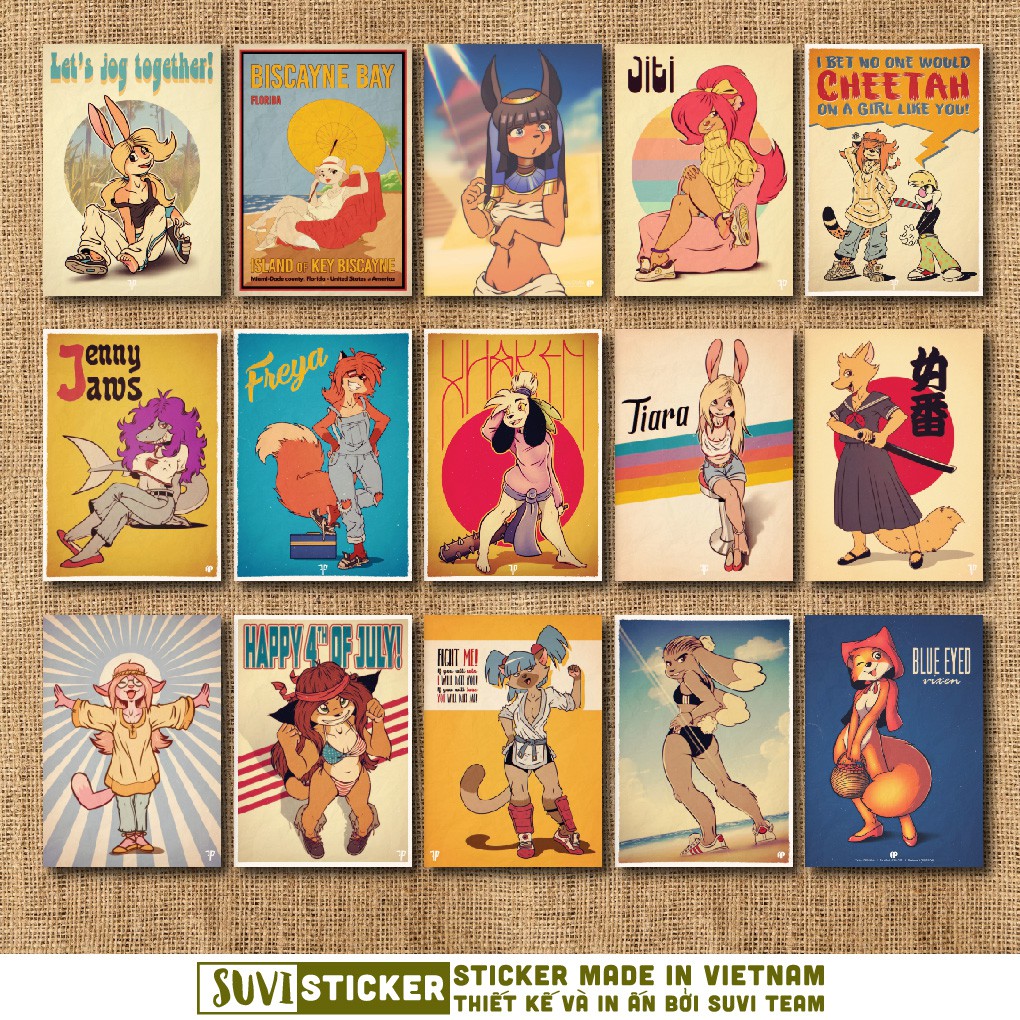 50 Sticker Vintage Cartoon chống nước sticker dán mũ bảo hiểm, laptop, điện thoại, đàn guitar, vali. MSP: NS37