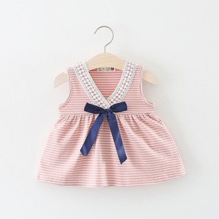 Váy cotton bé gái cổ nơ