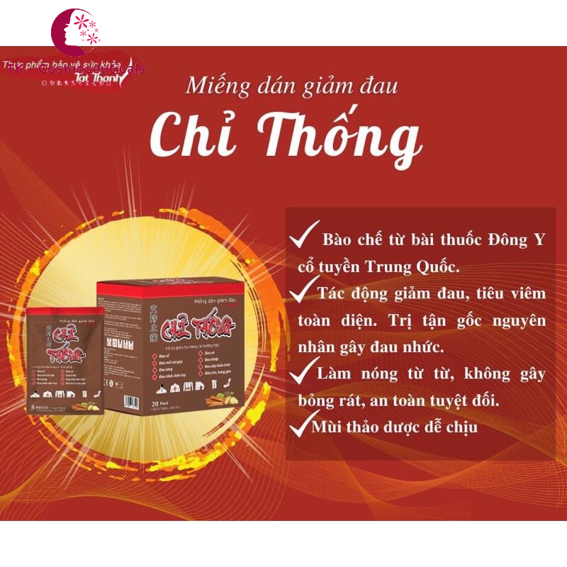 Miếng Dán Giảm Đau Chỉ Thống Hỗ Trợ Giảm Đau Cổ Vai Gáy, Đau Lưng, Chân Tay, Bầm Tím Bong Gân - Túi 5 Miếng Dán