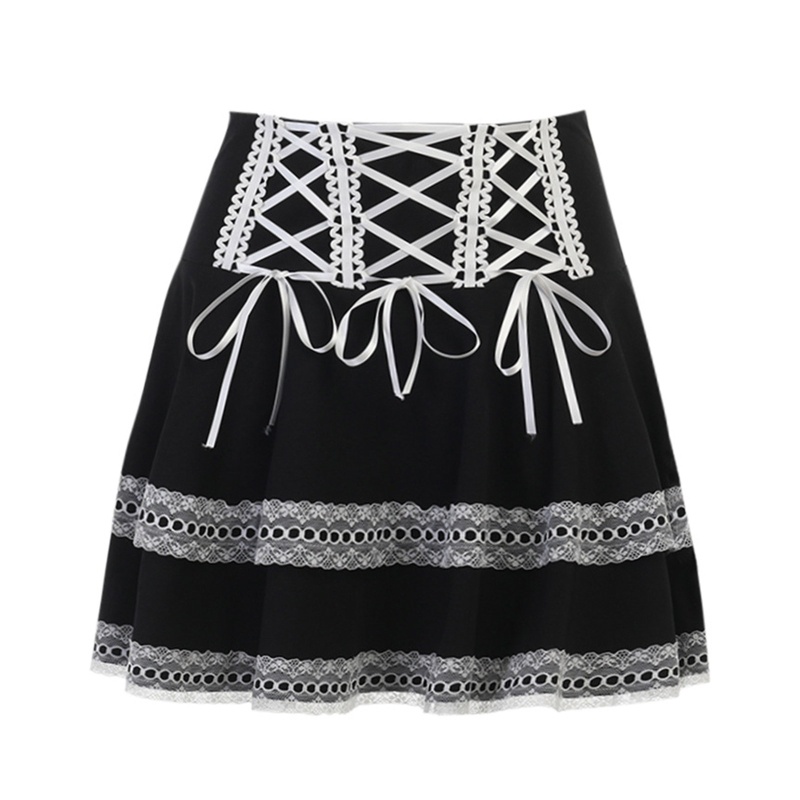 Chân Váy Chữ A Lưng Cao Phối Ren Thời Trang