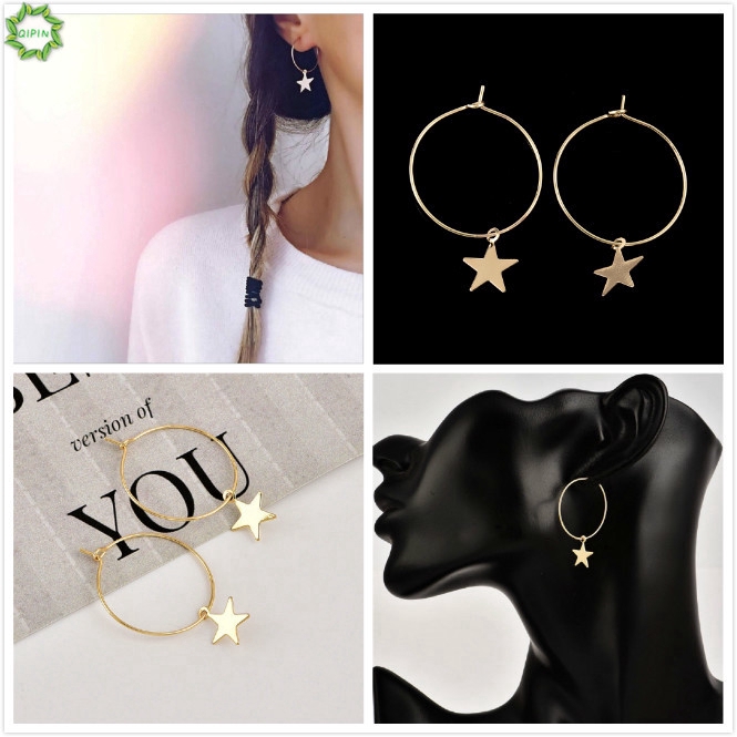 Hoa tai thời trang hình vòng tròn gắn ngôi sao cho nữ