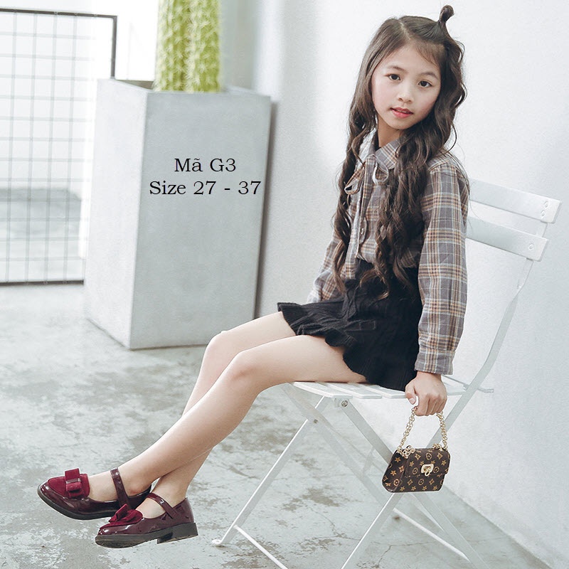 Giày búp bê bé gái công chúa tiểu thư màu đỏ đô da bóng vintage siêu dễ thương cho trẻ em 3 đến 12 tuổi G3
