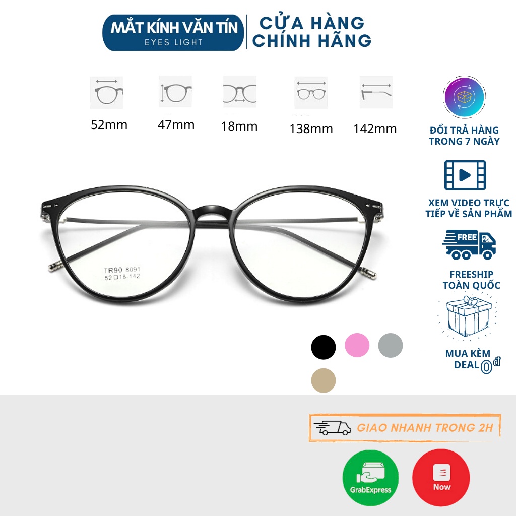 Gọng kính cận nữ T8091 dáng mắt tròn thời trang chất liệu nhựa dẻo