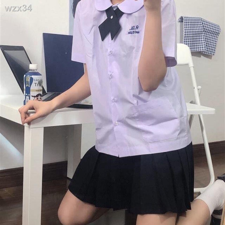 Cổ tròn búp bê áo sơ mi nữ đại học phong cách Thái Lan Đồng phục sinh trường JK màu oải hương ngắn tay tất cả ph