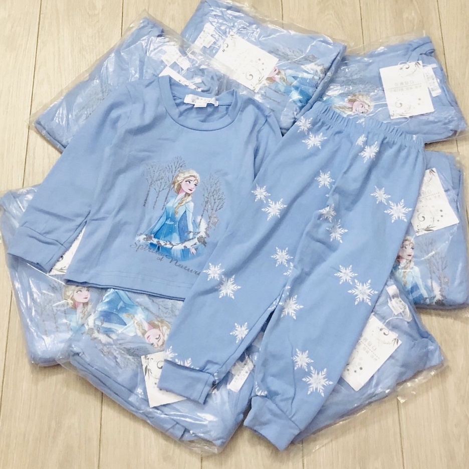 Bộ dài tay thu đông bé gái - Bộ dài tay Elsa xanh chất cotton cao cấp cho bé gái size 90-150