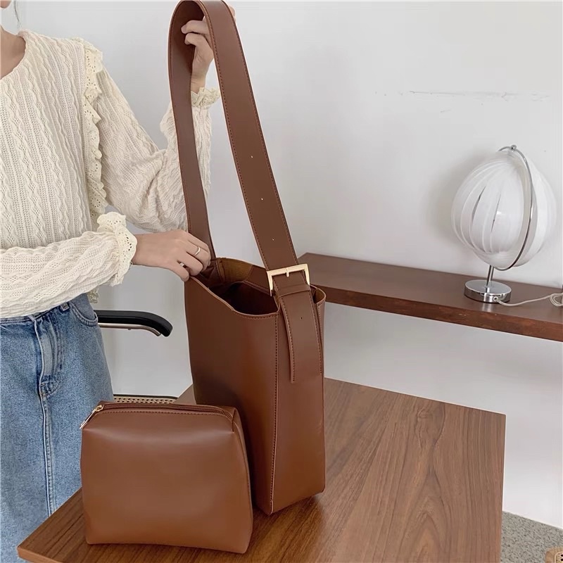 Túi tote da nữ dáng hộp vuông dày dặn style basic ulzzang phù hợp đi học đi làm