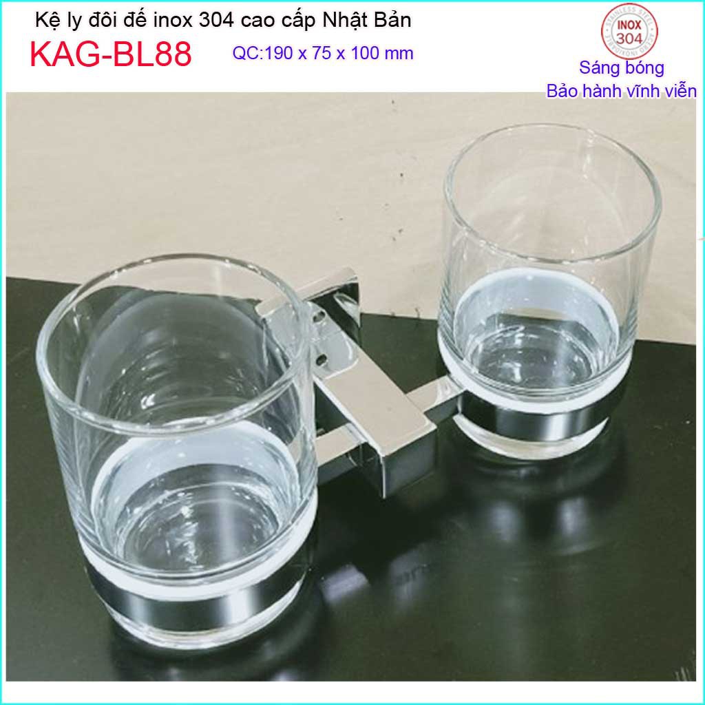 Kệ ly đôi inox kace, kệ để ly bàn chải inox 304 Nhật Bản KAG-BL88-ly đôi