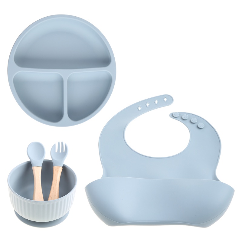 Bộ 5 Món Chén / Cốc / Muỗng / Nĩa Bằng Silicone Tiện Dụng Cho Bé