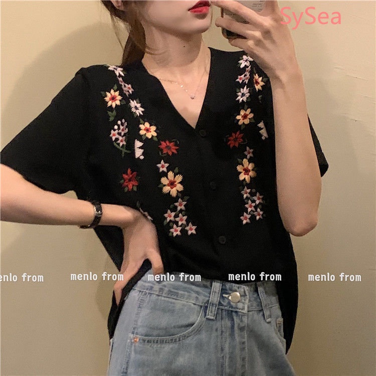 Áo Khoác Cardigan Dệt Kim Thêu Hoa Xinh Xắn Cho Nữ