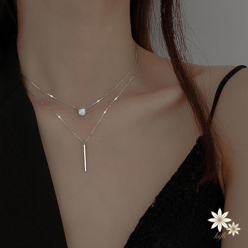 Vòng Cổ Hai Lớp Đính Đá Kim Cương Đơn Giản Phong Cách Harajuku Cho Nữ