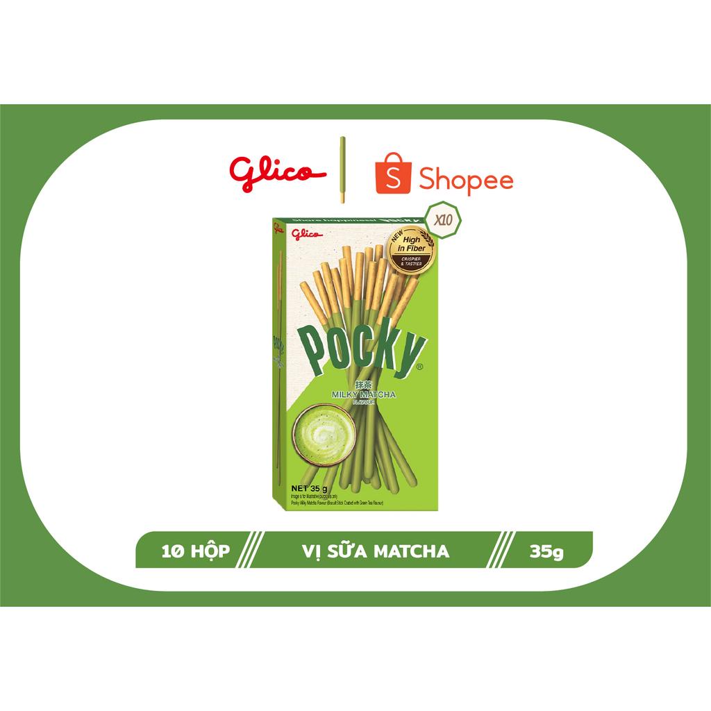 Combo 10 Hộp Bánh que phủ kem matcha trà xanh Nhật Bản Glico Pocky Matcha 35g
