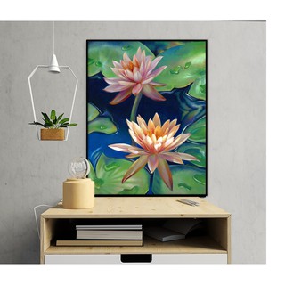 Tranh đính đá toàn bộ 5D, tranh treo tường bông hoa súng thái