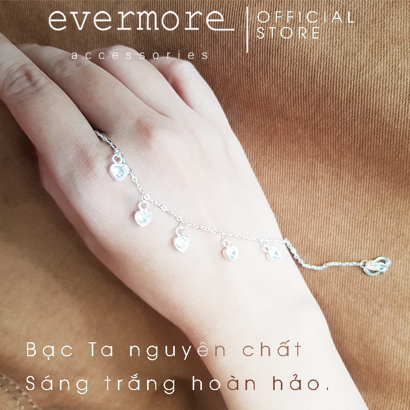 Lắc chân bạc EVERMORE, lắc chân bạc ta trái tim đính đá thanh lịch, minimalism - L020