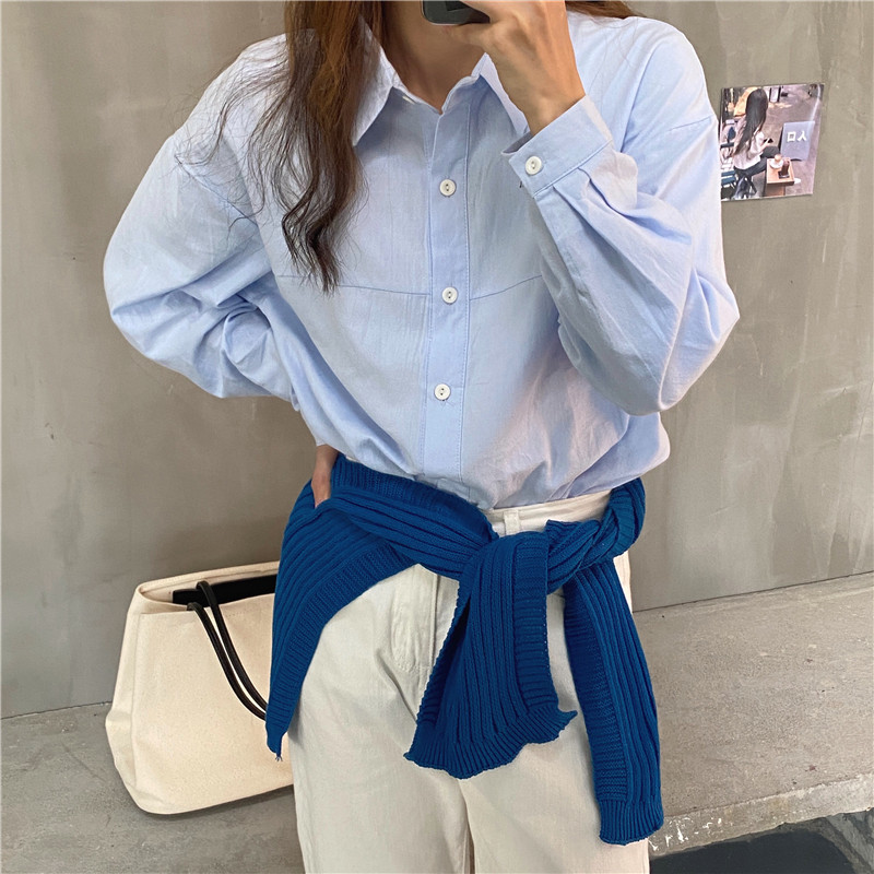 Bộ Áo Sơ Mi Dài Tay Dáng Rộng + Khăn Choàng Kẻ Sọc 37643