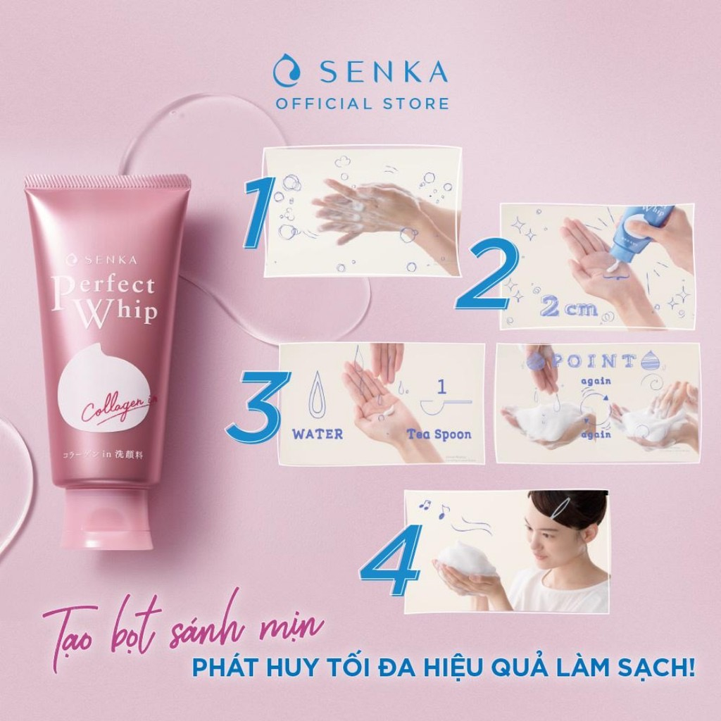 [B1G1] Sữa rửa mặt tạo bọt bổ sung Collagen Senka Perfect Whip Collagen In 120g