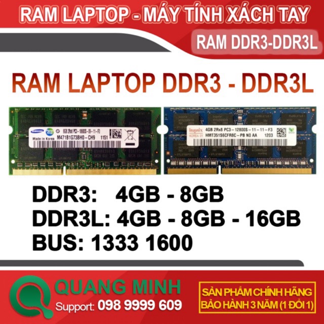 Ram Laptop DDR3L (PC3L)  8GB, 16GB  bus 1600 ( Hynix / MT, Samsung )  tháo máy zin đẹp như mới - Bảo Hành 3 Năm | WebRaoVat - webraovat.net.vn