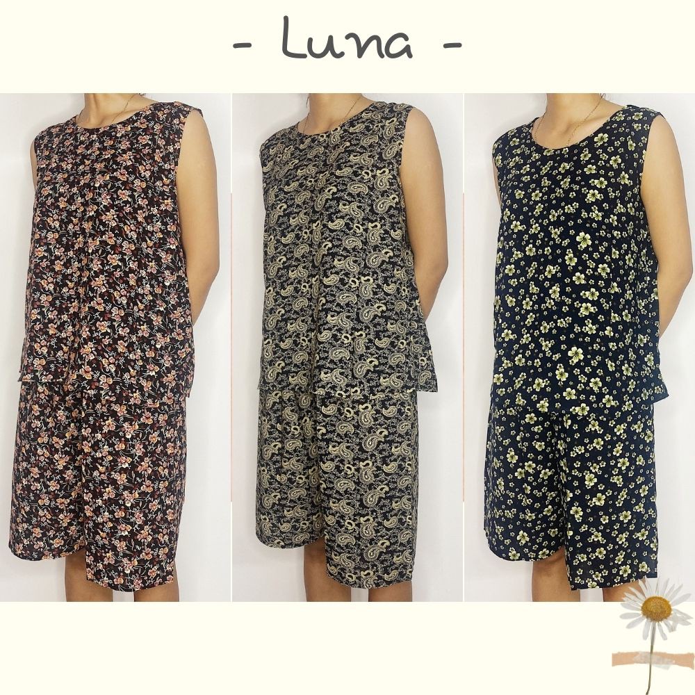 Đồ bộ trung niên mặc nhà cho mẹ, cho bà, cho người già vải tole lanh thoáng mát quần lửng áo sát nách LUNA - Hàng mới về