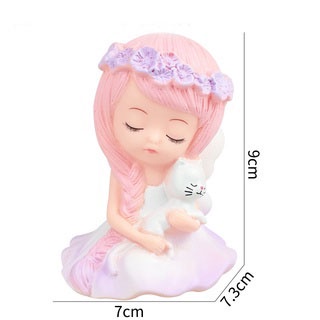 tượng em bé trang trí bánh [FREESHIP❤️] bé gái nguyệt quế ngồi ôm thỏ