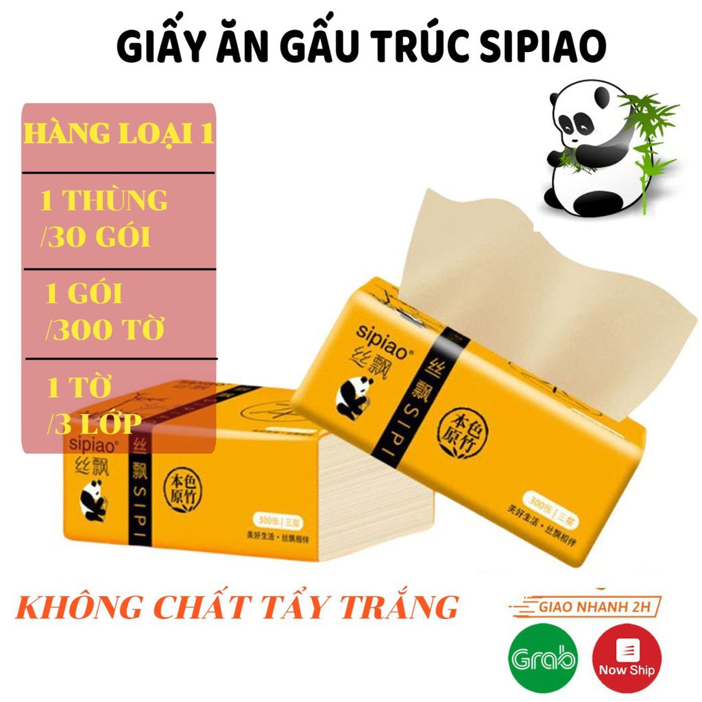 [HÀNG CHÍNH HÃNG] GIẤY ĂN GẤU TRÚC SALE BỊCH GIẤY LAU BỘT SỢI TRE SIPIAO GÓI 300 TỜ LOẠI MỘT