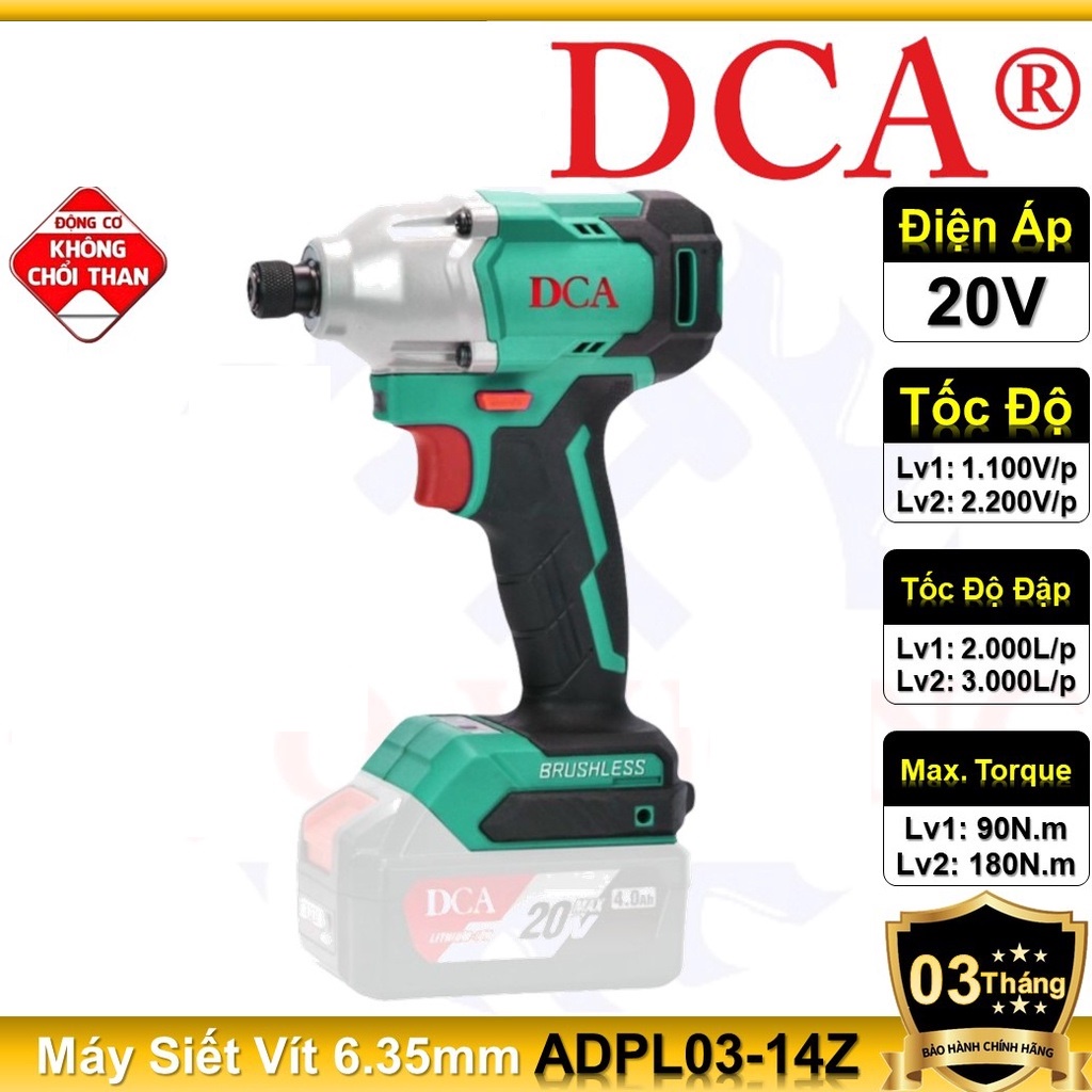 Thân máy siết vít ADPL03-14Z, pin khủng 20V, động cơ không chổi than, thương hiệu DCA, bảo hành 6 tháng