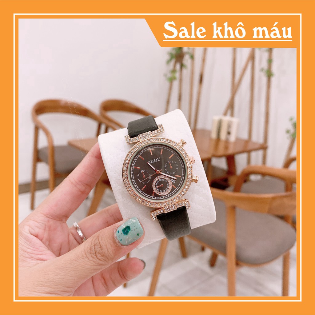 Đồng hồ nữ GUOU mặt đính đá sang trọng dây da mềm mại cực đẹp - Tặng kèm hộp và Pin - két Shop | BigBuy360 - bigbuy360.vn