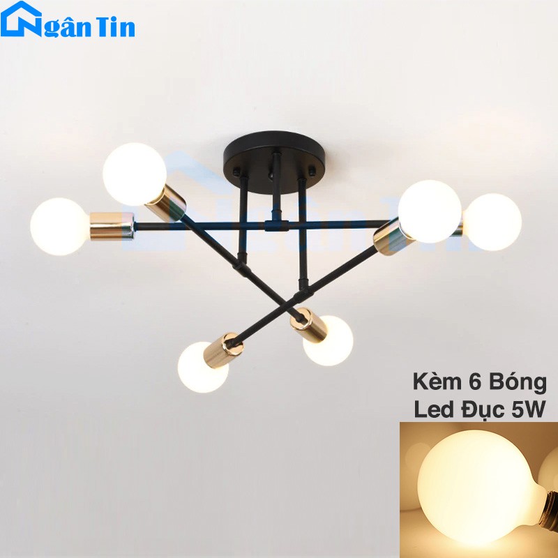 Đèn trần 6 bóng trang trí phòng khách phòng ngủ bàn ăn THCN103 Ngân Tin (Tặng kèm 6 bóng Led thủy tinh đục 5W)