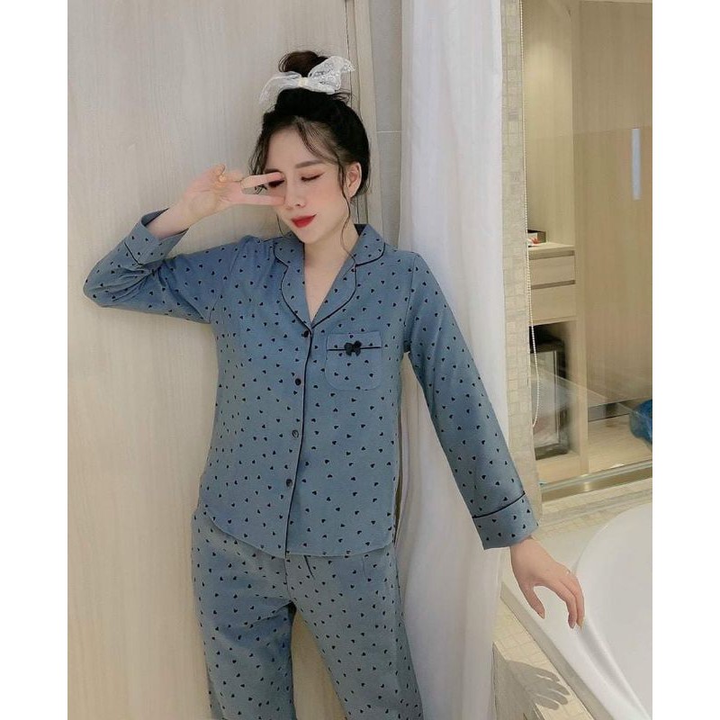 Set bộ quần áo ngủ dài tay nhung họa tiết MH