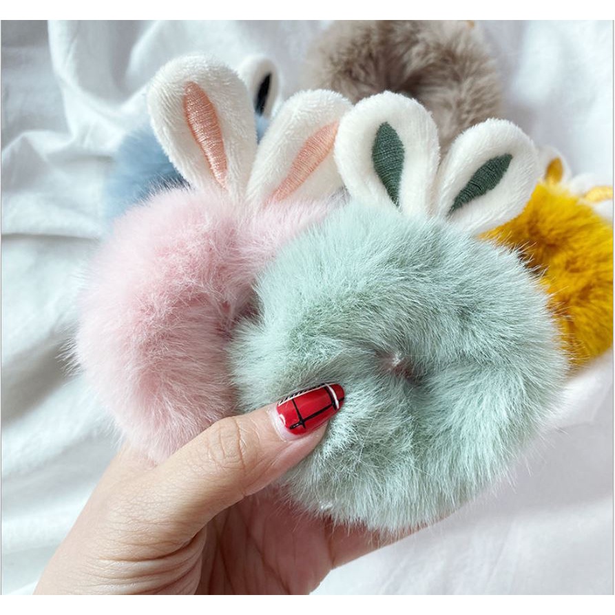 Chun buộc tóc hình tai thỏ xinh xắn, dây buộc tóc lông dễ thương phong cách hàn quốc