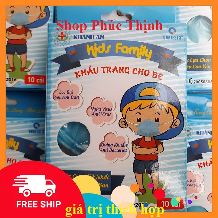 Khẩu trang y tế trẻ em Khánh An (Hộp 10 cái) Kids Family