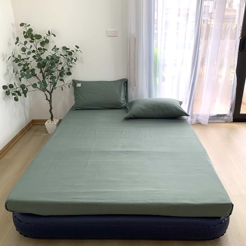 Bộ ga gối Cotton Tici 4 món bọc chun một màu trơn phong cách Hàn Quốc