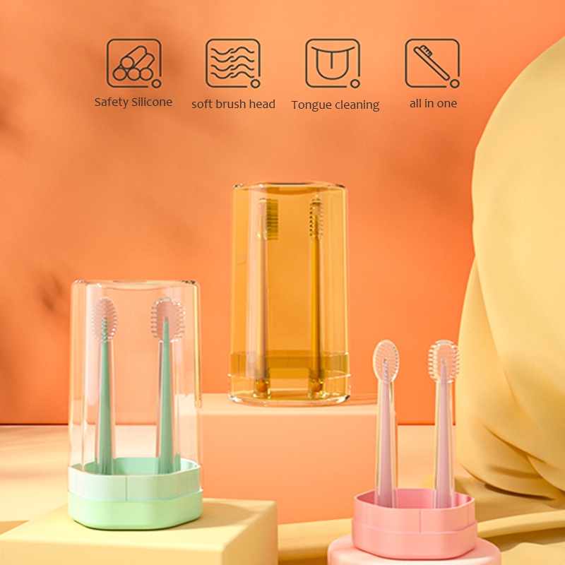 Bộ Bàn Chải Đánh Răng Bằng Silicone Có Thể Xoay 360 Độ Dành Cho Bé 0-3 Tuổi° Bàn Chải Đánh Răng Cho Bé