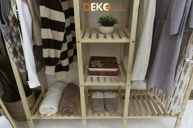 Tủ quần áo DEKO - Kệ kết hợp giá treo đồ gỗ 2 ngăn