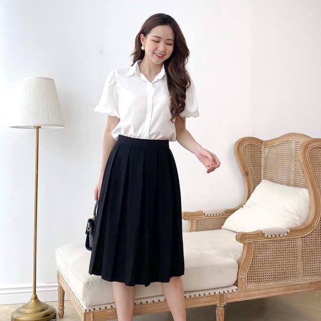 Chân Váy Midi Thiết Kế Dáng Dài Xếp Ly nữ Công Sở ROSARA GG03